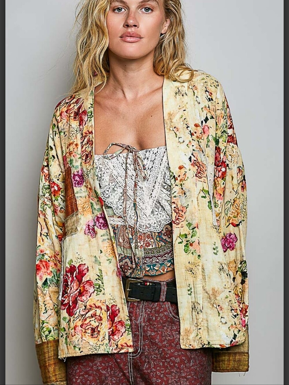 #2016 POL Vintage Garden Dreams Floral Reversible Cardigan